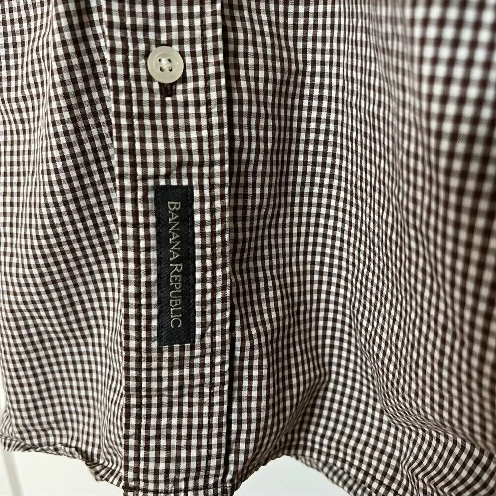 Banana Republic Shirt Mens Large Brown Checkered Long Sleeve Button Down Classic
